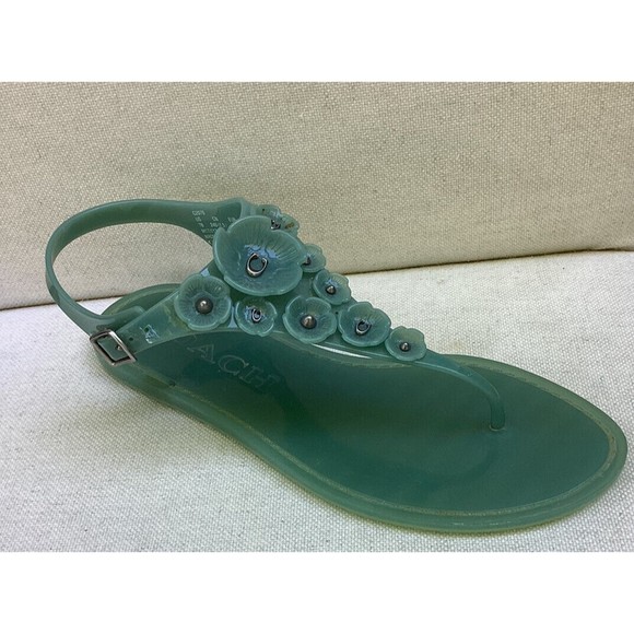 Coach Tea Rose Jelly Streps Thong Sandals Pink Size 7 B Marine Blue - Picture 1 of 6